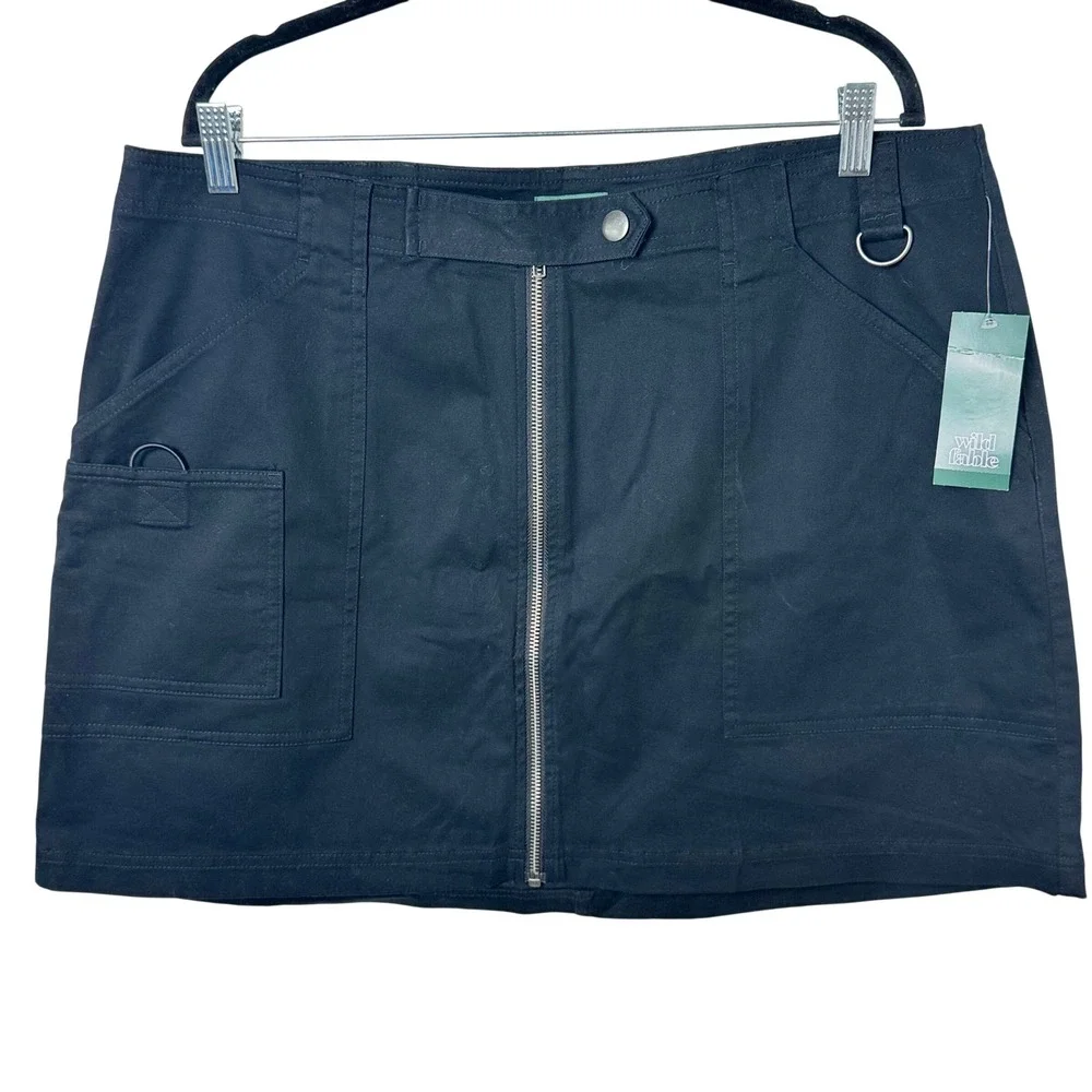 Wild Fable Mini Skirt Women XXL Black Full Zip Cargo Utility NEW